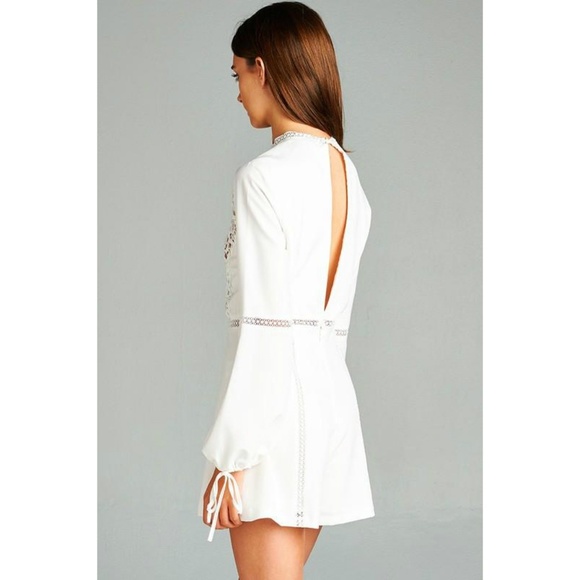 White Lace Sleeve Tie Romper - Picture 4 of 4